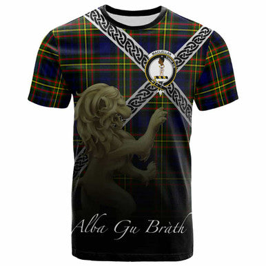 Scottish MacLellan Clan Crest Tartan T-Shirt - Celtic With Scotland Lion Front Side Tartan Plaid