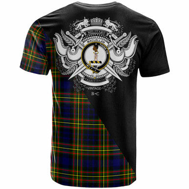 Scottish MacLellan Clan Crest Tartan T-Shirt - Military Logo Back Side Tartan Plaid