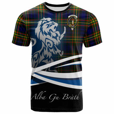 Scottish MacLellan Clan Crest Tartan T-Shirt - Scotland Lion Front Side Tartan Plaid