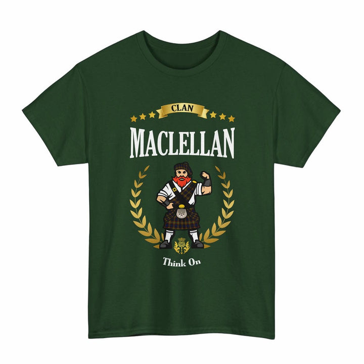 Scottish MacLellan Clan Tartan T-Shirt - Motto Scotsman Tartan Plaid Forest Green Color