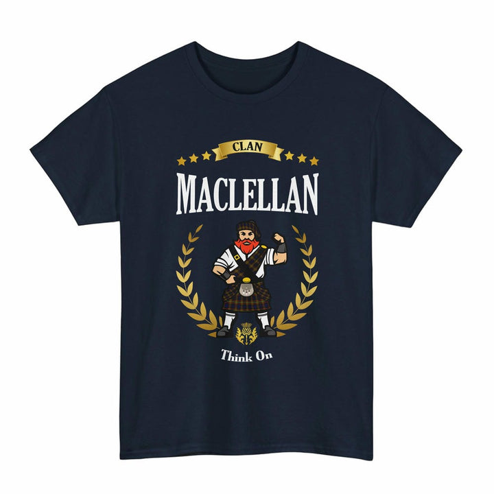 Scottish MacLellan Clan Tartan T-Shirt - Motto Scotsman Tartan Plaid Navy Color