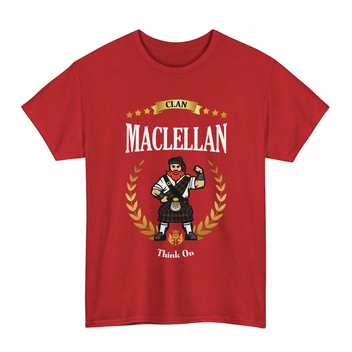 Scottish MacLellan Clan Tartan T-Shirt - Motto Scotsman Tartan Plaid Red Color