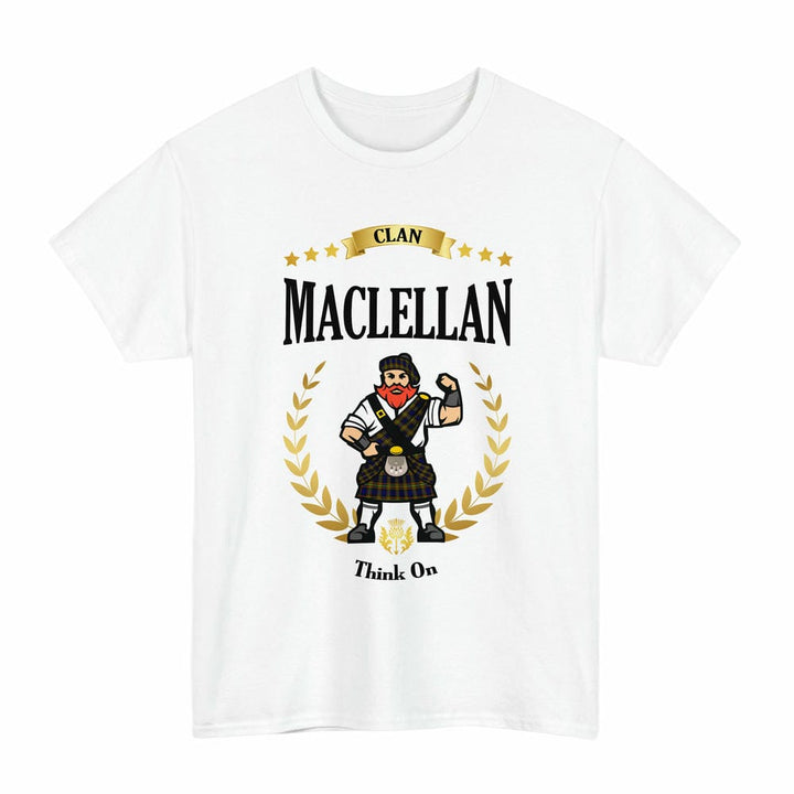 Scottish MacLellan Clan Tartan T-Shirt - Motto Scotsman Tartan Plaid White Color