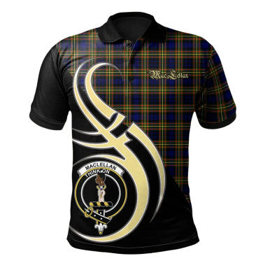 Scottish MacLellan Modern Clan Crest Tartan Polo Shirt Believe in Me Front Side Tartan Plaid