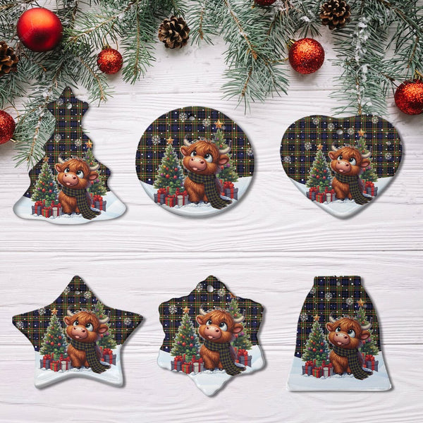 Scottish MacLellan Modern Clan Tartan Ceramic Ornament Cute Highland Cow Christmas All Style Tartan Plaid