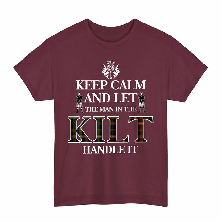 Scottish MacLellan Modern Clan Tartan T-Shirt - Keep Calm Tartan Plaid Maroon Color