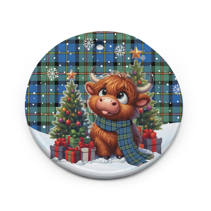 Scottish MacLeod of Harris Ancient Clan Tartan Ceramic Ornament Cute Highland Cow Christmas Circle Style Tartan Plaid