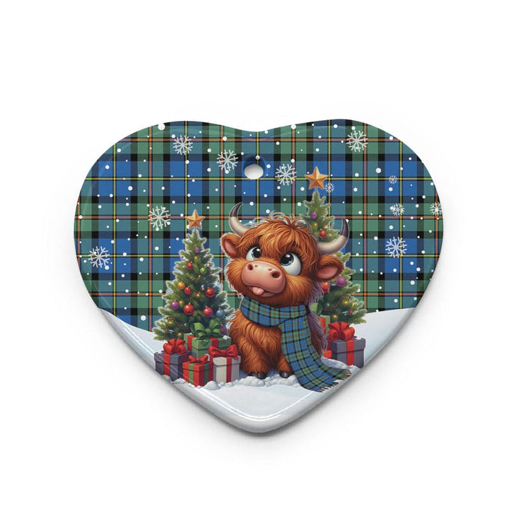 Scottish MacLeod of Harris Ancient Clan Tartan Ceramic Ornament Cute Highland Cow Christmas Heart Style Tartan Plaid