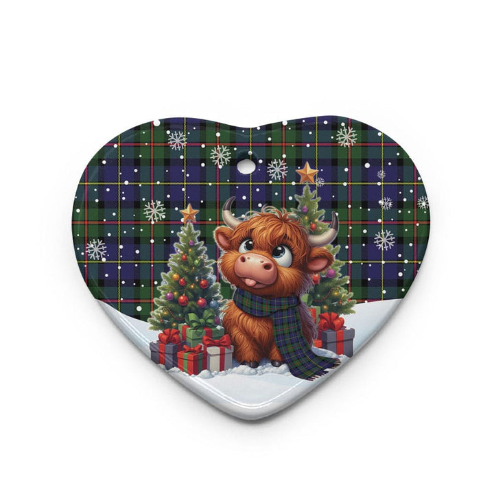 Scottish MacLeod of Harris Modern Clan Tartan Ceramic Ornament Cute Highland Cow Christmas Heart Style Tartan Plaid