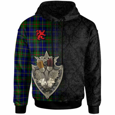 Scottish MacLeod of Harris Modern Clan Tartan Hoodie - Half Thistle Flowers Celtic Design Front Side Tartan Plaid