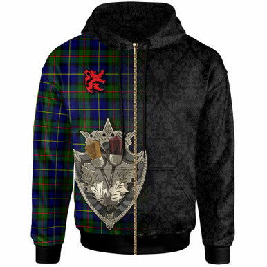 Scottish MacLeod of Harris Modern Clan Tartan Hoodie - Half Thistle Flowers Celtic Design Zip-up Tartan Plaid