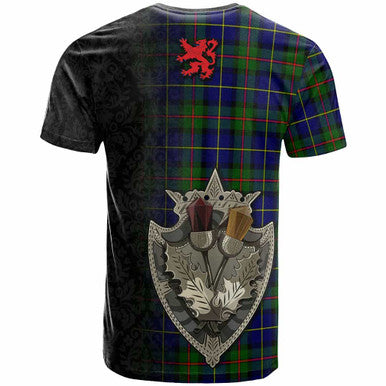 Scottish MacLeod of Harris Modern Clan Tartan T-Shirt - Half Thistle Flowers Celtic Design Back Side Tartan Plaid