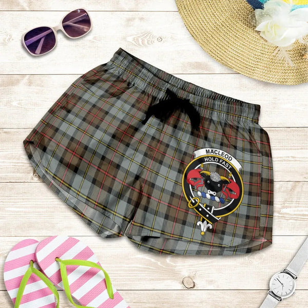 Scottish MacLeod of Harris Weathered Clan Crest Tartan Women Shorts