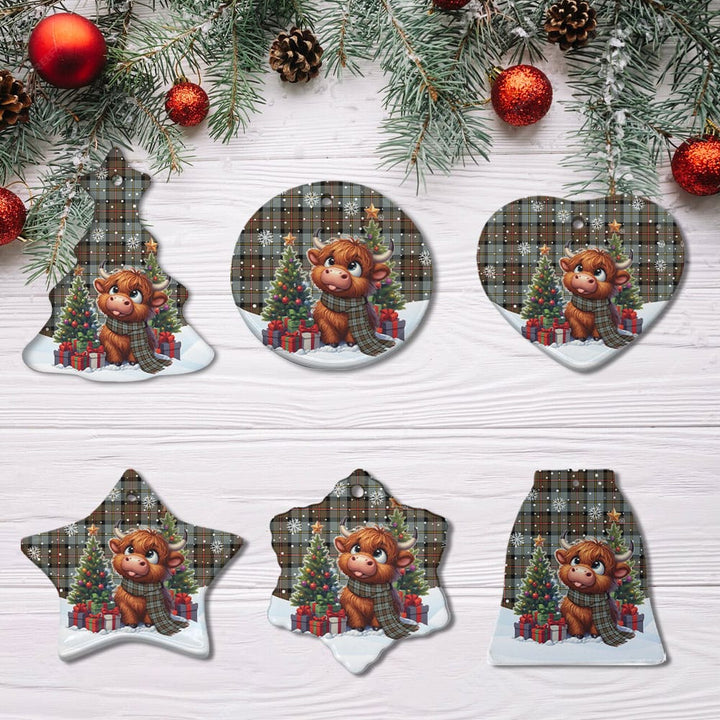 Scottish MacLeod of Harris Weathered Clan Tartan Ceramic Ornament Cute Highland Cow Christmas All Style Tartan Plaid