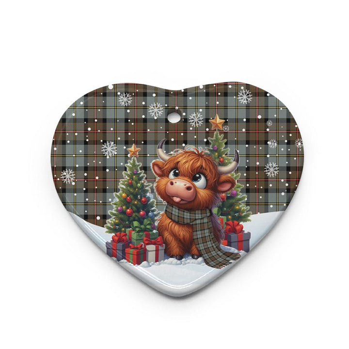Scottish MacLeod of Harris Weathered Clan Tartan Ceramic Ornament Cute Highland Cow Christmas Heart Style Tartan Plaid