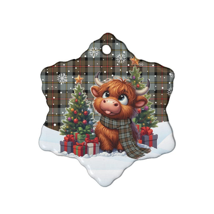 Scottish MacLeod of Harris Weathered Clan Tartan Ceramic Ornament Cute Highland Cow Christmas Snow Flake Style Tartan Plaid