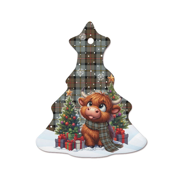 Scottish MacLeod of Harris Weathered Clan Tartan Ceramic Ornament Cute Highland Cow Christmas Tree Style Tartan Plaid