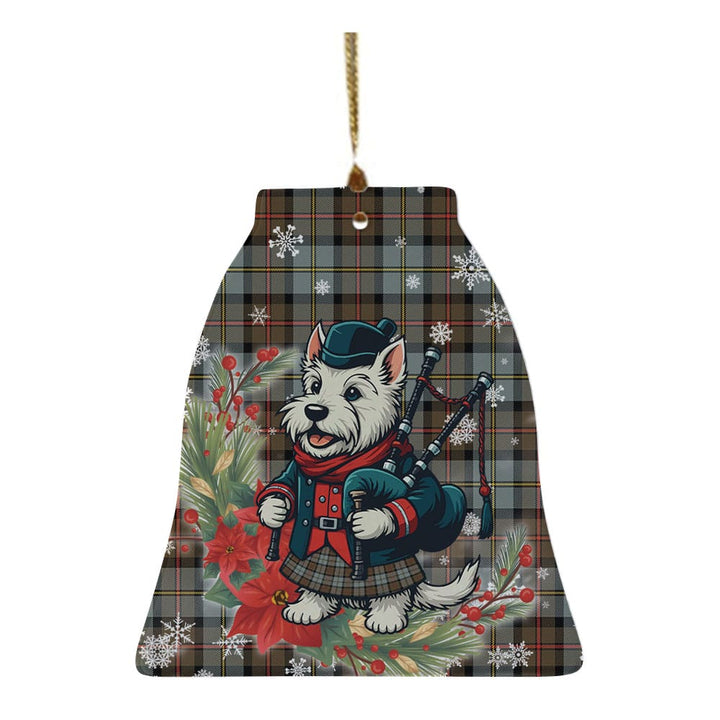 Scottish MacLeod of Harris Weathered Clan Tartan Ceramic Ornament Cute Scottish Terrier Dog Bell Style Tartan Plaid