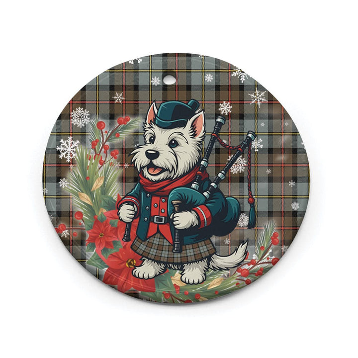 Scottish MacLeod of Harris Weathered Clan Tartan Ceramic Ornament Cute Scottish Terrier Dog Circle Style Tartan Plaid