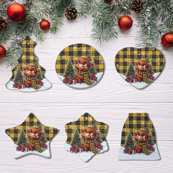 Scottish MacLeod of Lewis Ancient Clan Tartan Ceramic Ornament Cute Highland Cow Christmas All Style Tartan Plaid