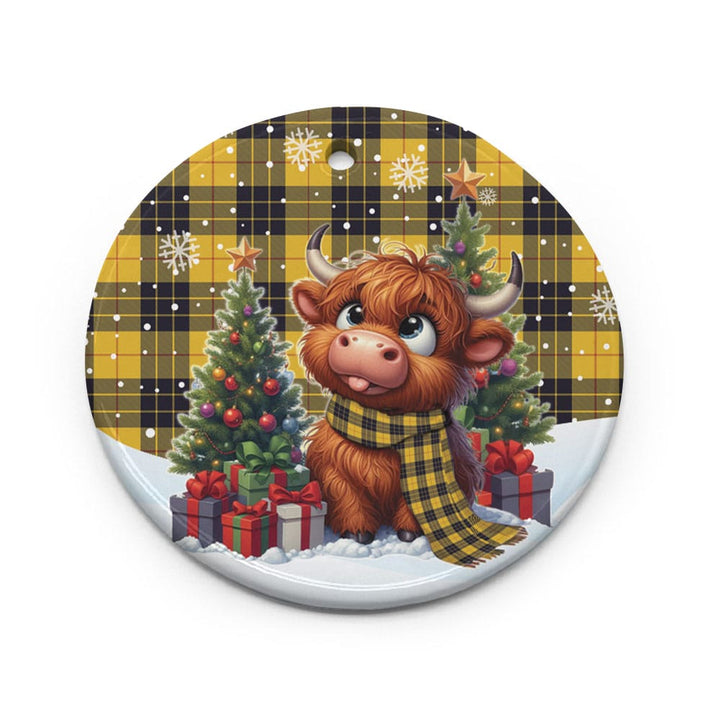Scottish MacLeod of Lewis Ancient Clan Tartan Ceramic Ornament Cute Highland Cow Christmas Circle Style Tartan Plaid