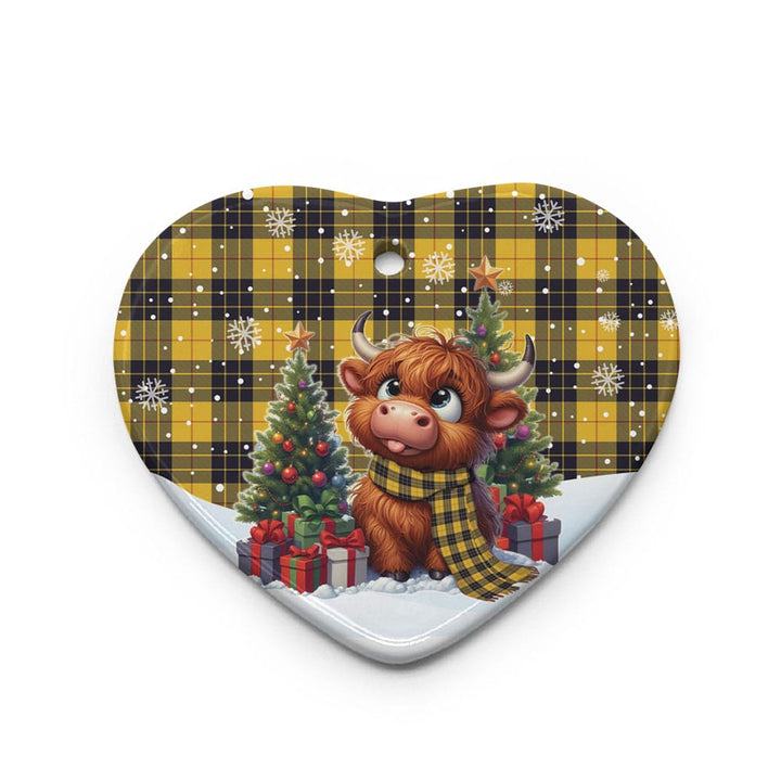 Scottish MacLeod of Lewis Ancient Clan Tartan Ceramic Ornament Cute Highland Cow Christmas Heart Style Tartan Plaid