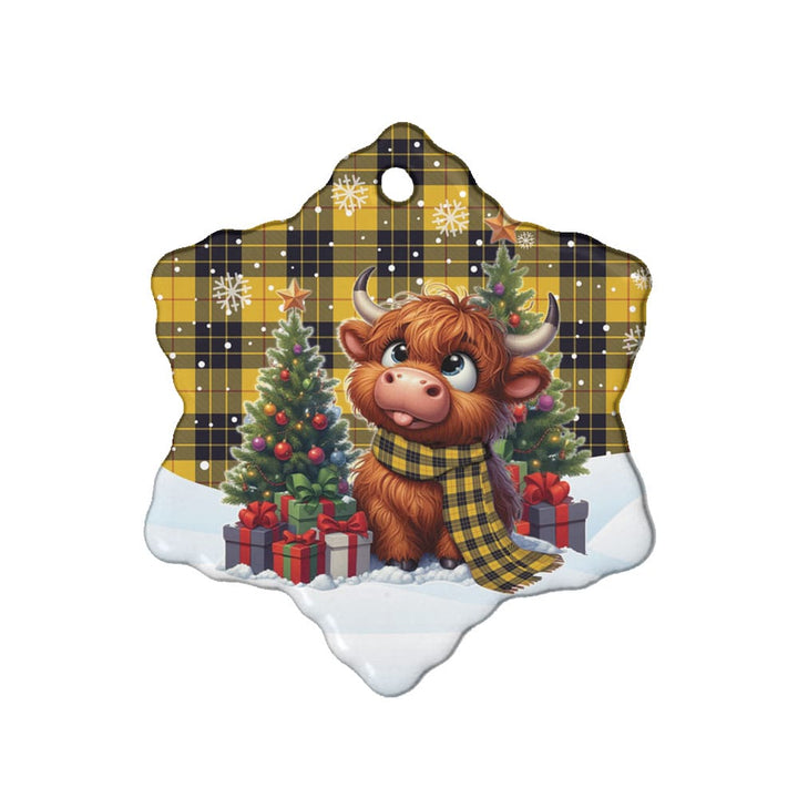 Scottish MacLeod of Lewis Ancient Clan Tartan Ceramic Ornament Cute Highland Cow Christmas Snow Flake Style Tartan Plaid