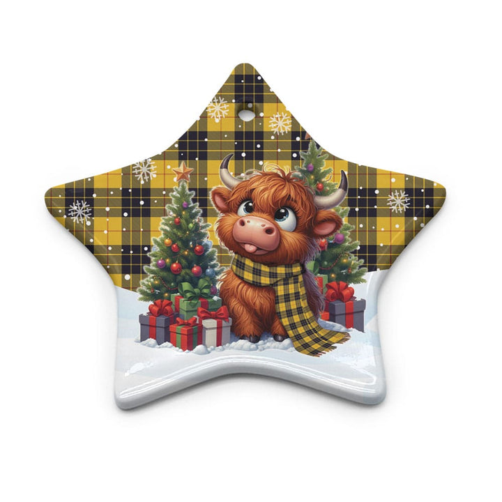 Scottish MacLeod of Lewis Ancient Clan Tartan Ceramic Ornament Cute Highland Cow Christmas Star Style Tartan Plaid
