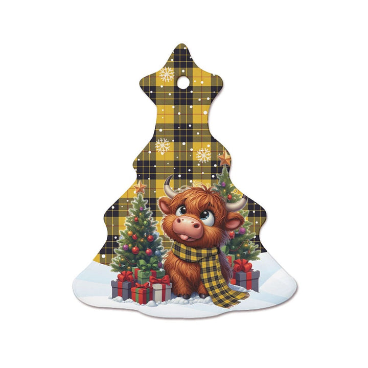 Scottish MacLeod of Lewis Ancient Clan Tartan Ceramic Ornament Cute Highland Cow Christmas Tree Style Tartan Plaid