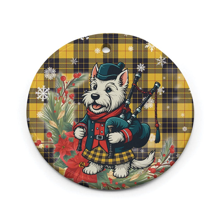 Scottish MacLeod of Lewis Ancient Clan Tartan Ceramic Ornament Cute Scottish Terrier Dog Circle Style Tartan Plaid
