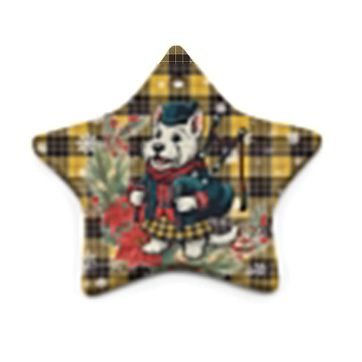 Scottish MacLeod of Lewis Ancient Clan Tartan Ceramic Ornament Cute Scottish Terrier Dog Star Style Tartan Plaid