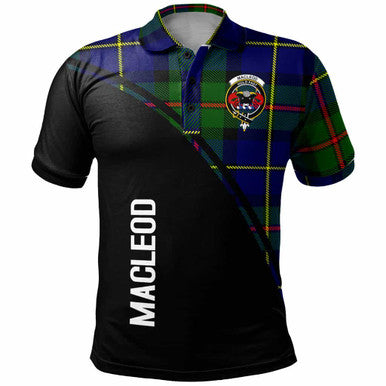Scottish MacLeod of Lewis Clan Crest Tartan Curve Polo Shirt Front Side Tartan Plaid