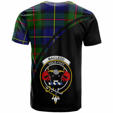 Scottish MacLeod of Lewis Clan Crest Tartan Curve T-Shirt Back Side Tartan Plaid
