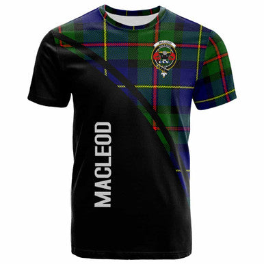 Scottish MacLeod of Lewis Clan Crest Tartan Curve T-Shirt Front Side Tartan Plaid
