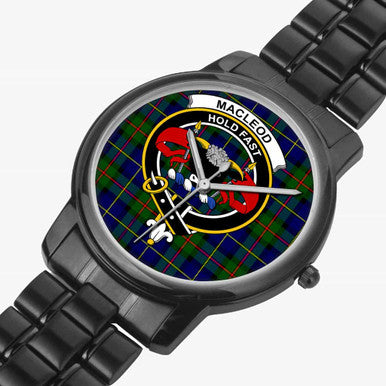 Scottish MacLeod of Lewis Clan Crest Tartan Folding Clasp Steel Quartz Watches Tartan Plaid Black 2