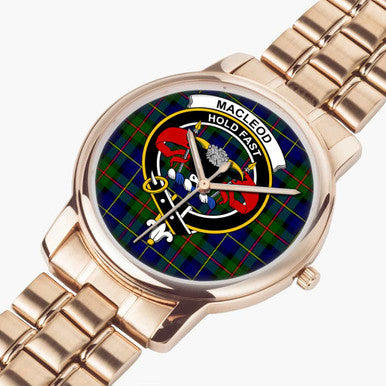 Scottish MacLeod of Lewis Clan Crest Tartan Folding Clasp Steel Quartz Watches Tartan Plaid Rose Gold 2