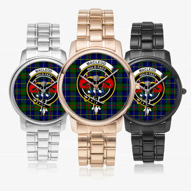 Scottish MacLeod of Lewis Clan Crest Tartan Folding Clasp Steel Quartz Watches Tartan Plaid All