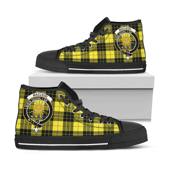 Scottish MacLeod of Lewis Clan Crest Tartan High Top Shoes Black Sole Tartan Plaid