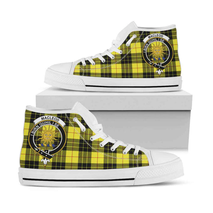 Scottish MacLeod of Lewis Clan Crest Tartan High Top Shoes White Sole Tartan Plaid