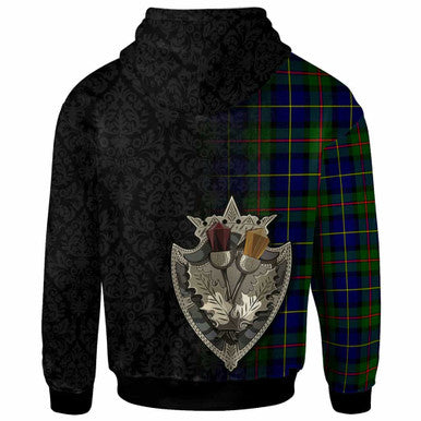 Scottish MacLeod of Lewis Clan Crest Tartan Hoodie - Half Thistle Flowers Celtic Design Back Side Tartan Plaid