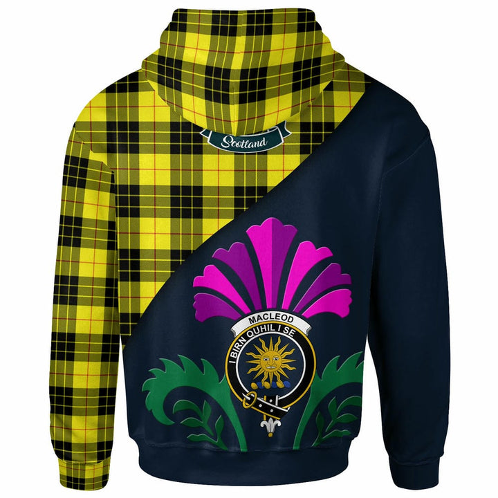 Scottish MacLeod of Lewis Clan Crest Tartan Hoodie - Scotland Thistle Style Back Side Tartan Plaid