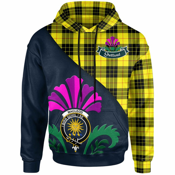 Scottish MacLeod of Lewis Clan Crest Tartan Hoodie - Scotland Thistle Style Front Side Tartan Plaid