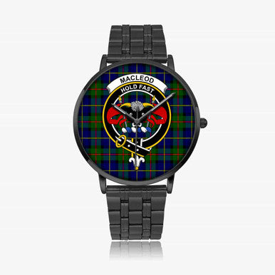 Scottish MacLeod of Lewis Clan Crest Tartan Instafamous Steel Quartz Watches Tartan Plaid Black 1