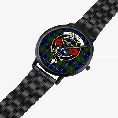 Scottish MacLeod of Lewis Clan Crest Tartan Instafamous Steel Quartz Watches Tartan Plaid Black 2