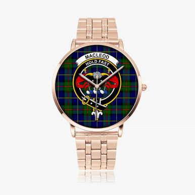 Scottish MacLeod of Lewis Clan Crest Tartan Instafamous Steel Quartz Watches Tartan Plaid Rose Gold 1
