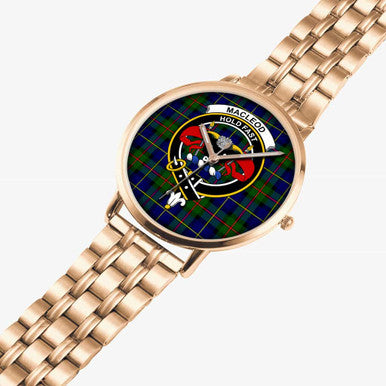 Scottish MacLeod of Lewis Clan Crest Tartan Instafamous Steel Quartz Watches Tartan Plaid Rose Gold 2