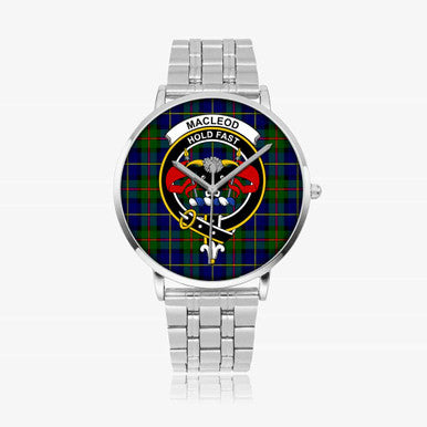 Scottish MacLeod of Lewis Clan Crest Tartan Instafamous Steel Quartz Watches Tartan Plaid Silver 1