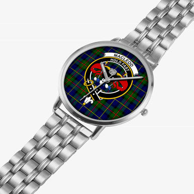 Scottish MacLeod of Lewis Clan Crest Tartan Instafamous Steel Quartz Watches Tartan Plaid Silver 2
