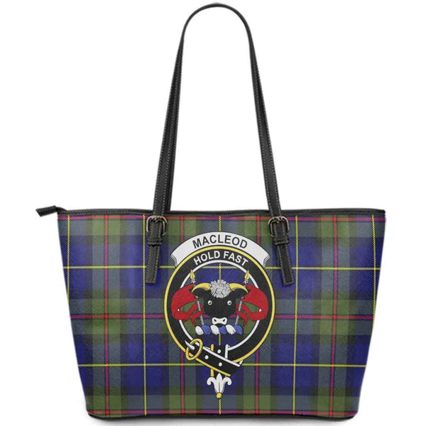 Scottish MacLeod of Lewis Clan Crest Tartan Leather Tote Tartan Plaid