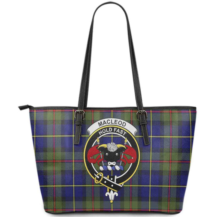 Scottish MacLeod of Lewis Clan Crest Tartan Leather Tote Tartan Plaid